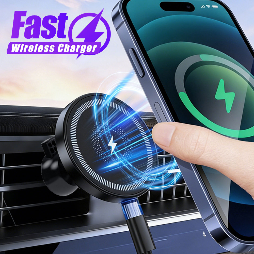 Wireless Car Charger Mount Fast Charging - マグネット式ワイヤレス車載充電器 エアコン吹き出し口用スマホホルダー iPhone 17 16 Pro