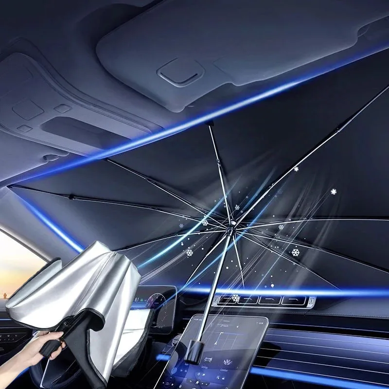 Car Sunshade Windshield Umbrella Foldable - 車用サンシェード、フロントガラス用傘型サンシェード、折りたたみ式夏用日よけ、カーシート断熱、カーアクセサリー