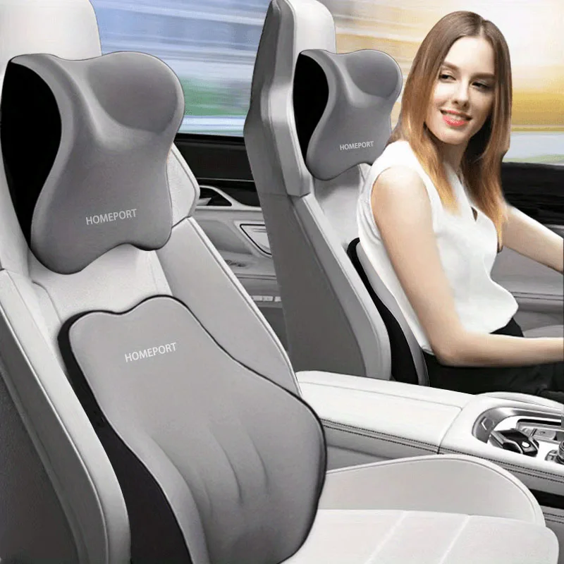 Memory Foam Car Neck Pillow Lumbar Support - 車の低反発ヘッドレストセット車の首枕車の腰腰クッションウエストサポートカーシート枕アクセサリーツール