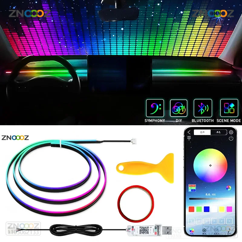 Led Ambient Interior Car Lights App Control - Znooz-車のインテリアrgb LEDアンビエントライト、syfonan雰囲気ランプ、USB、テスラモデル3、y、s、x、140cmのアプリ制御