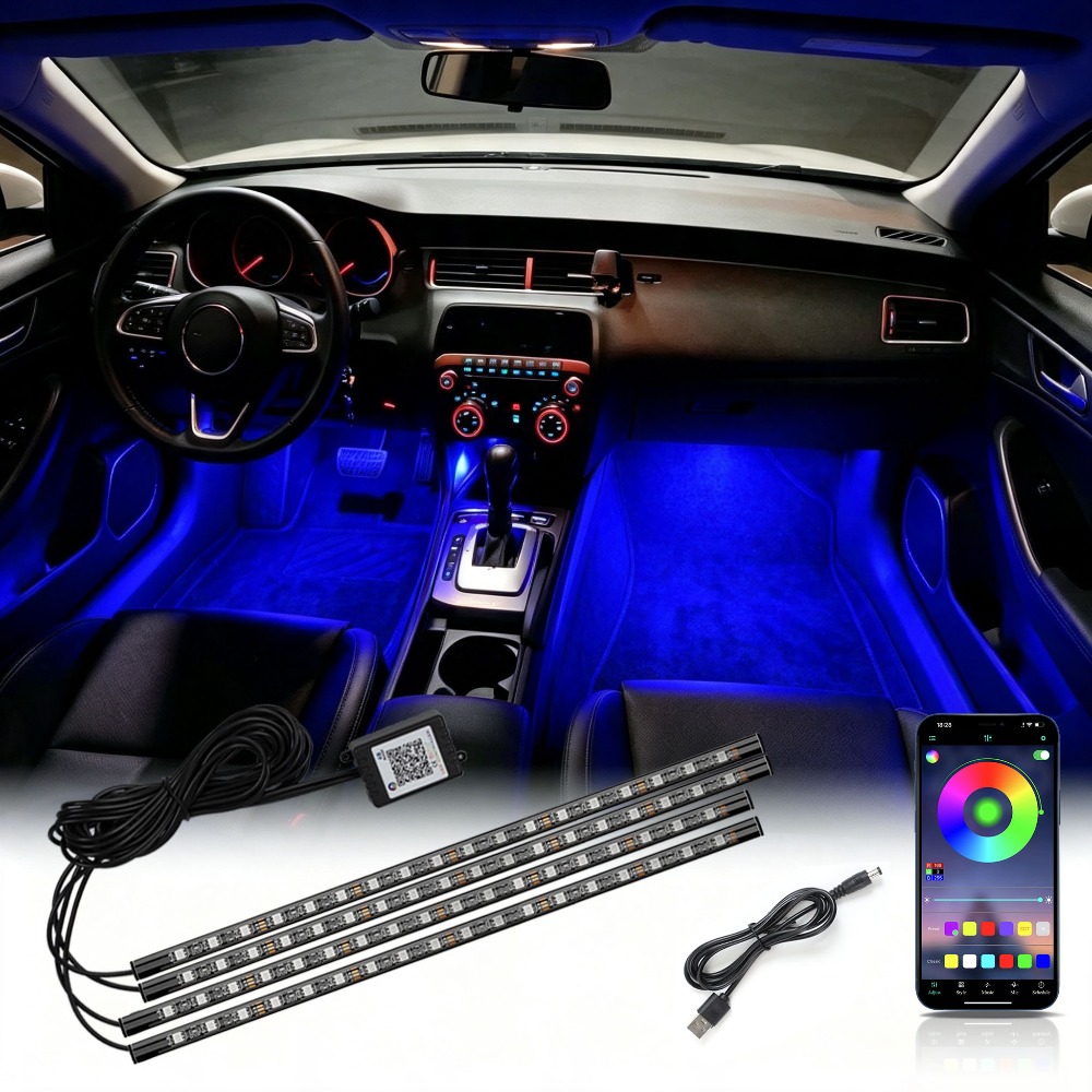 Led Ambient Interior Car Lights App Control - マルチモードRGBネオン車内フットアンビエントランプ72 LEDアプリリモコン装飾ライト
