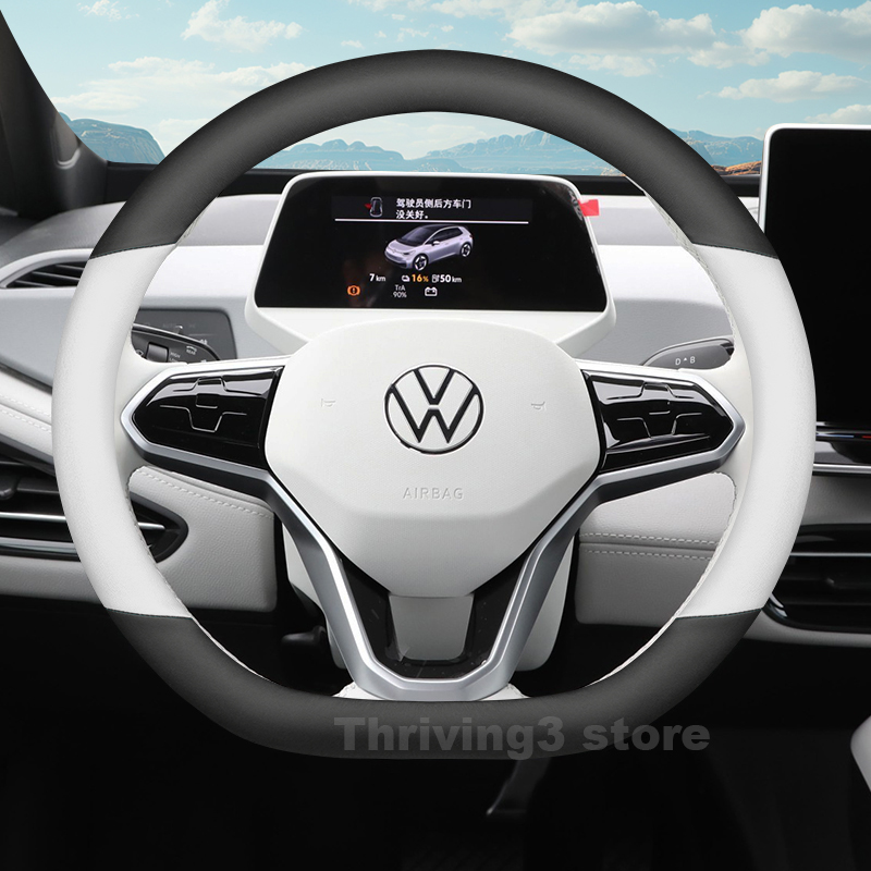 Car Steering Wheel Cover Anti Slip Breathable - 革製車のステアリングホイールカバー フォルクスワーゲン ID3 ID4 ID7 2025