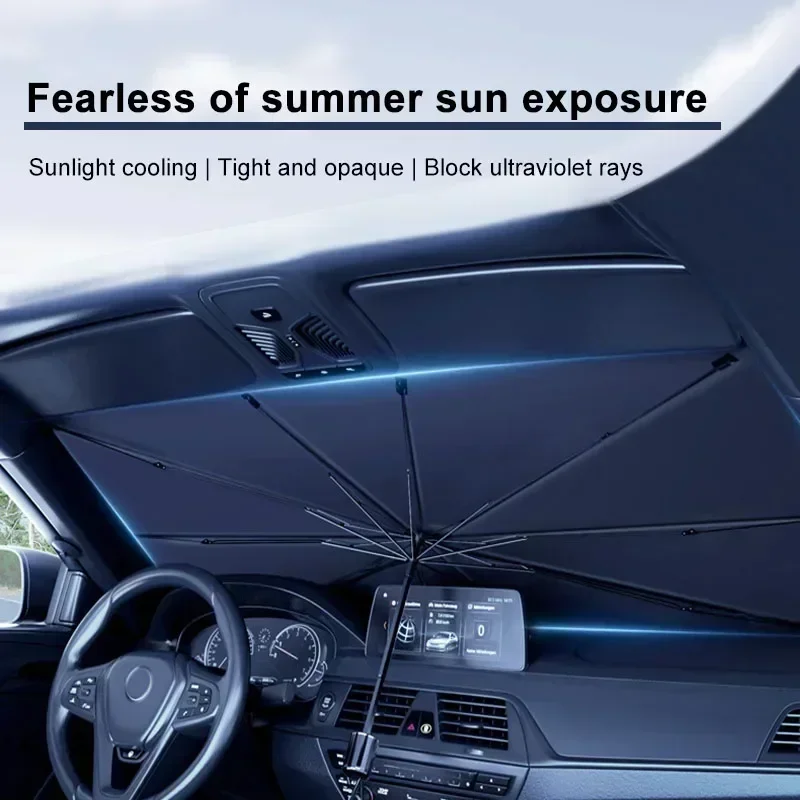 Car Sunshade Windshield Umbrella Foldable - 車用サンシェード、フロントガラス用傘型サンシェード、折りたたみ式夏用日よけ、カーシート断熱、カーアクセサリー