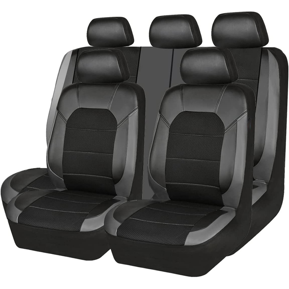 Leather Car Seat Covers Full Set Universal - 9 ピース/セットカーシートカバー車の革通気性生地ユニバーサル Pu レザーカーシートクッションフロントとリアシートフル保護