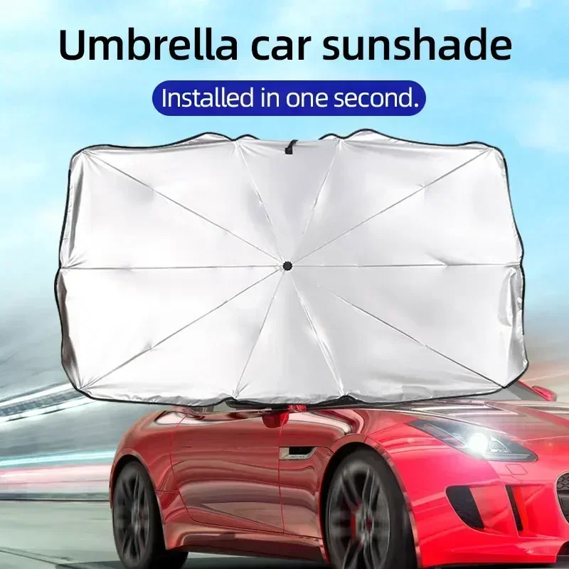 Car Sunshade Windshield Umbrella Foldable - 折りたたみ式車用サンシェード傘、銀色の接着剤UVカット断熱ポータブルカーサンシェードアクセサリー