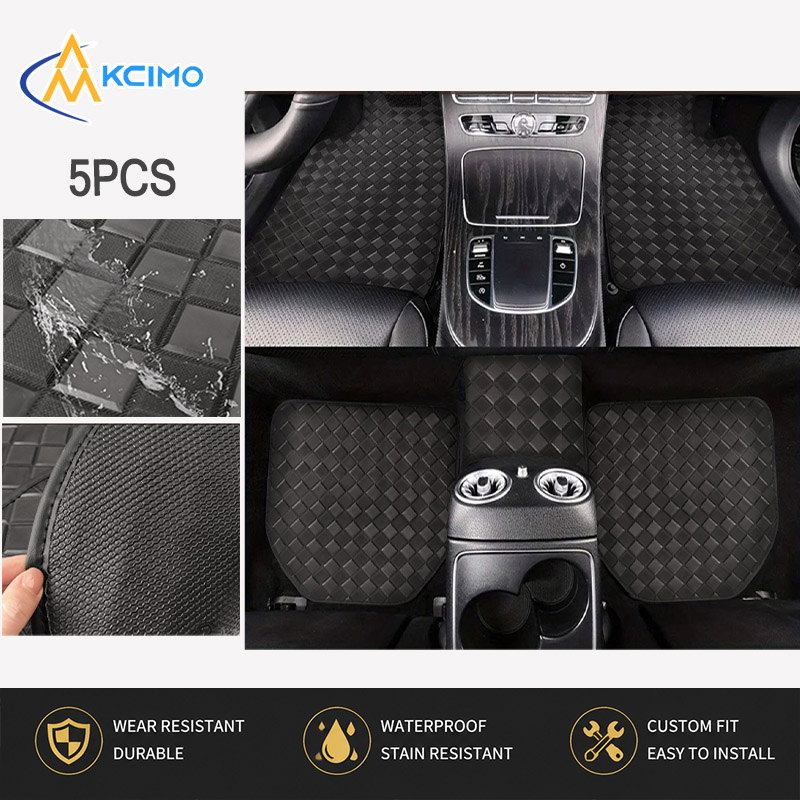 Car Floor Mats Universal Waterproof Leather - 5枚組 ダイヤモンド格子柄 PVCレザー 車用フロアマット 汎用 防水