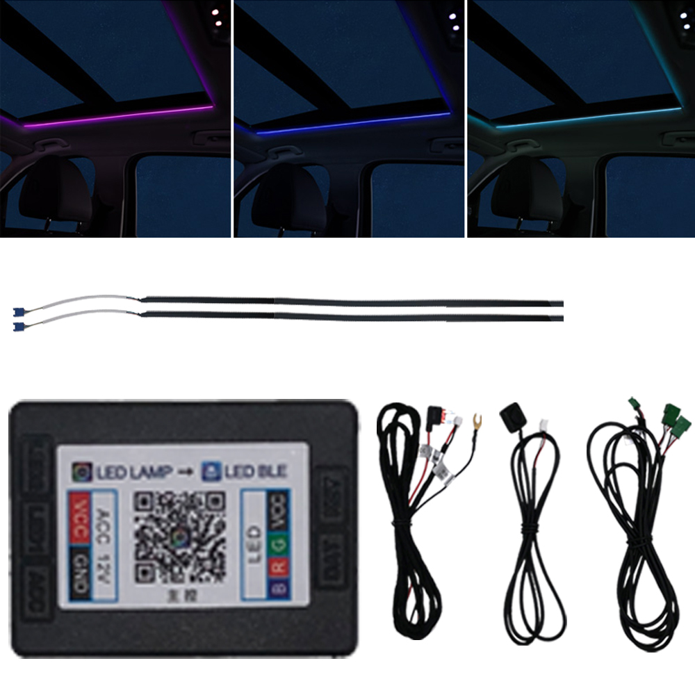 Led Ambient Interior Car Lights App Control - LEDライト用アクリルファイバー光,2個,110cm,アンビエントランプ,RGB,ユニバーサルカールーフ,BMW用