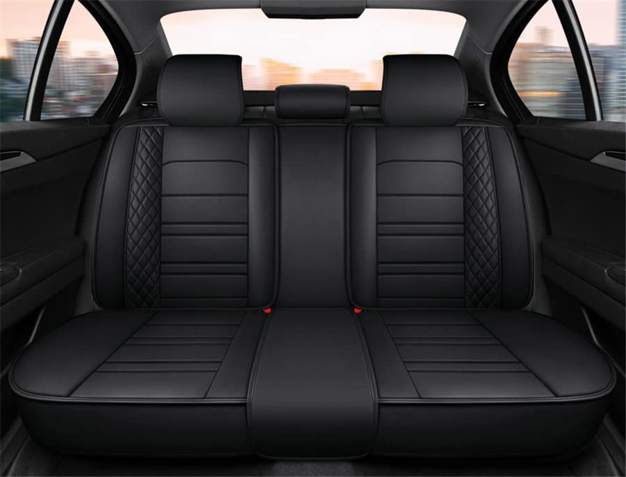 Leather Car Seat Covers Full Set Universal - オートシートクッションカバー、PUレザープロテクターセット、5人乗り車ユニバーサル、フルブラック