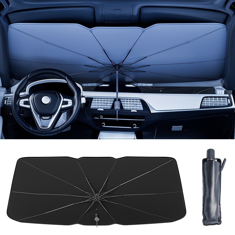 Car Sunshade Windshield Umbrella Foldable - 1個入り 車用フロントガラスサンシェード ユニバーサル傘型 簡単設置 折りたたみ収納 耐熱サンシェード