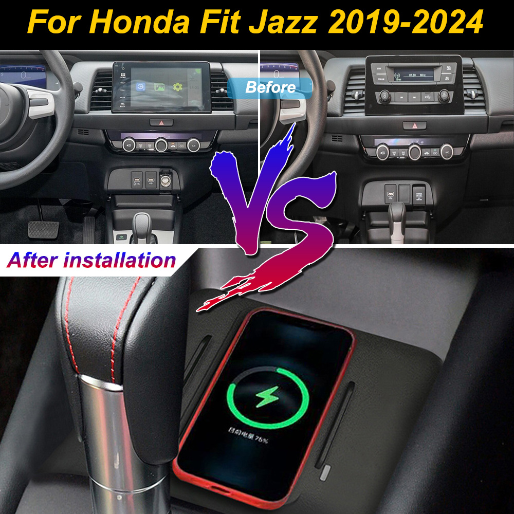 Wireless Car Charger Mount Fast Charging - ホンダ フィット/ジャズ 2019-2024年式用 2DIN ワイヤレス携帯電話充電器 センターコンソール収納