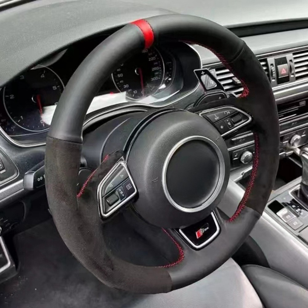 Car Steering Wheel Cover Anti Slip Breathable - 編組車用ステアリングホイールカバー,滑り止めスエードカバー,本革,アウディa5 2013-2017 a6 s6 2012-2018,allroad s8
