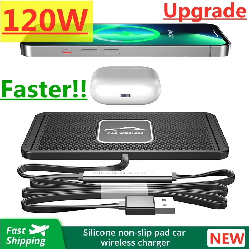 Wireless Car Charger Mount Fast Charging - 携帯電話用シリコンパッド,ワイヤレス充電器,iPhone 15, 14, 13, 12, Xiaomi,