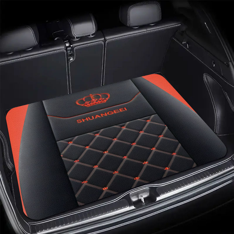 Car Floor Mats Universal Waterproof Leather - ユニバーサルカーフロアマット高級ブラックレッドクラウン刺繍キルティングレザー滑り止め防水オートカーペットセダンSUVインテリア用