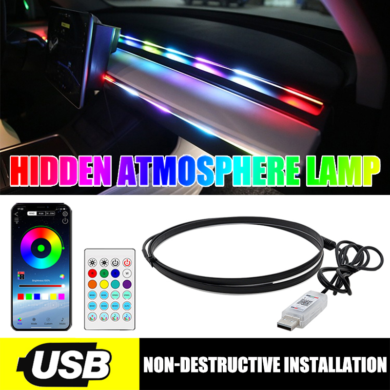 Led Ambient Interior Car Lights App Control - アクリルストリップ,110cm,64色,無地,RGB,車のインテリア,隠しアプリケーション,リモコン,大気ランプ