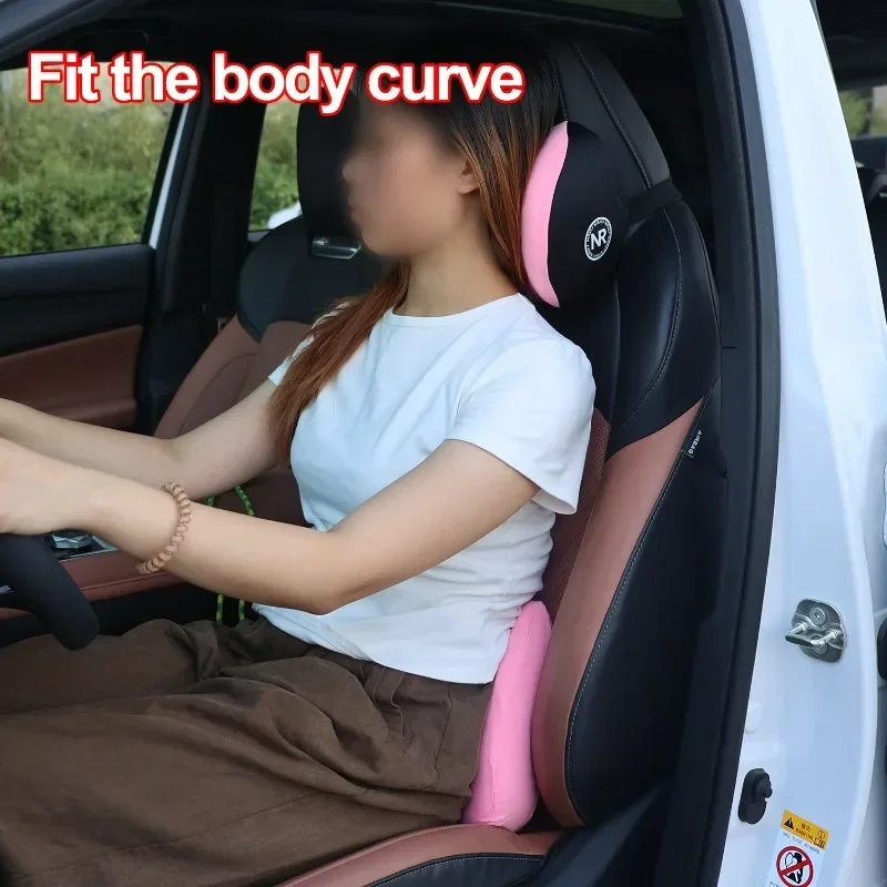 Memory Foam Car Neck Pillow Lumbar Support - 運転の快適さのための車用バックネッククッションアクセサリー、自動車用メモリーフォームシートクッションセット、ヘッドレスト＆ランバーピローサポート