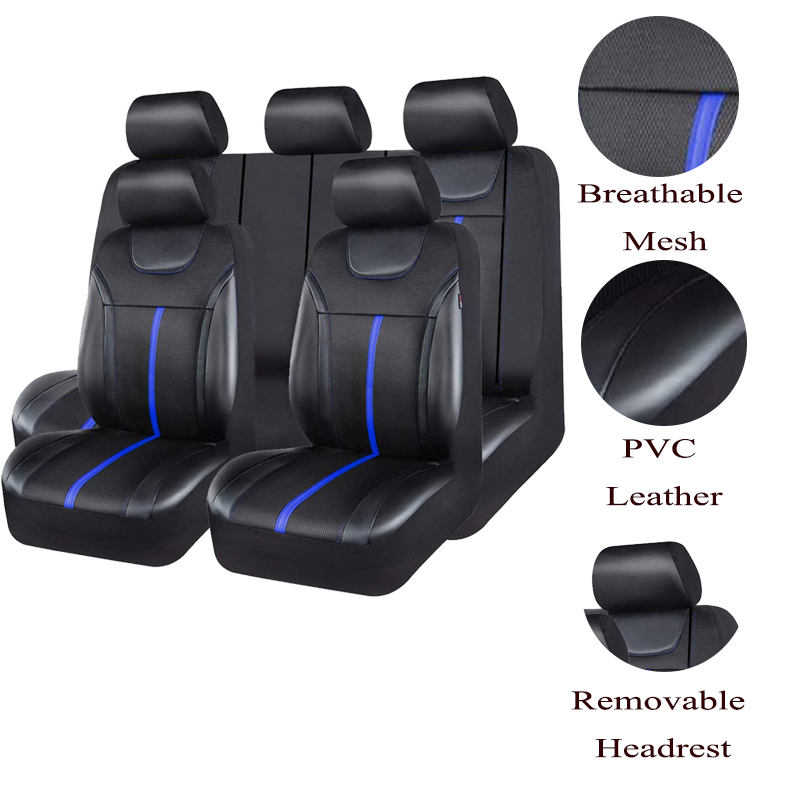 AUTOKING PUレザーとメッシュ生地のユニバーサルカー - Leather Car Seat Covers Full Set Universal のレビューと価格