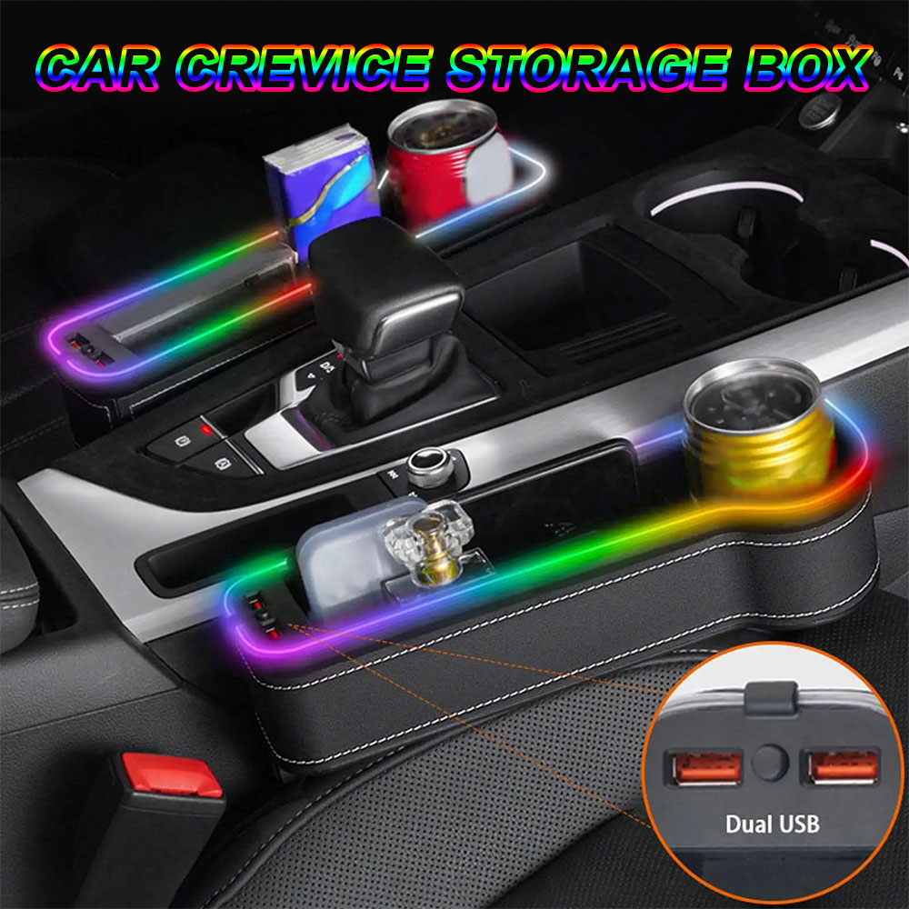 車の隙間収納オーガナイザーボックス 7色変化LED 車のシー - Seat Gap Filler Organizer With Usb Charger のレビューと価格
