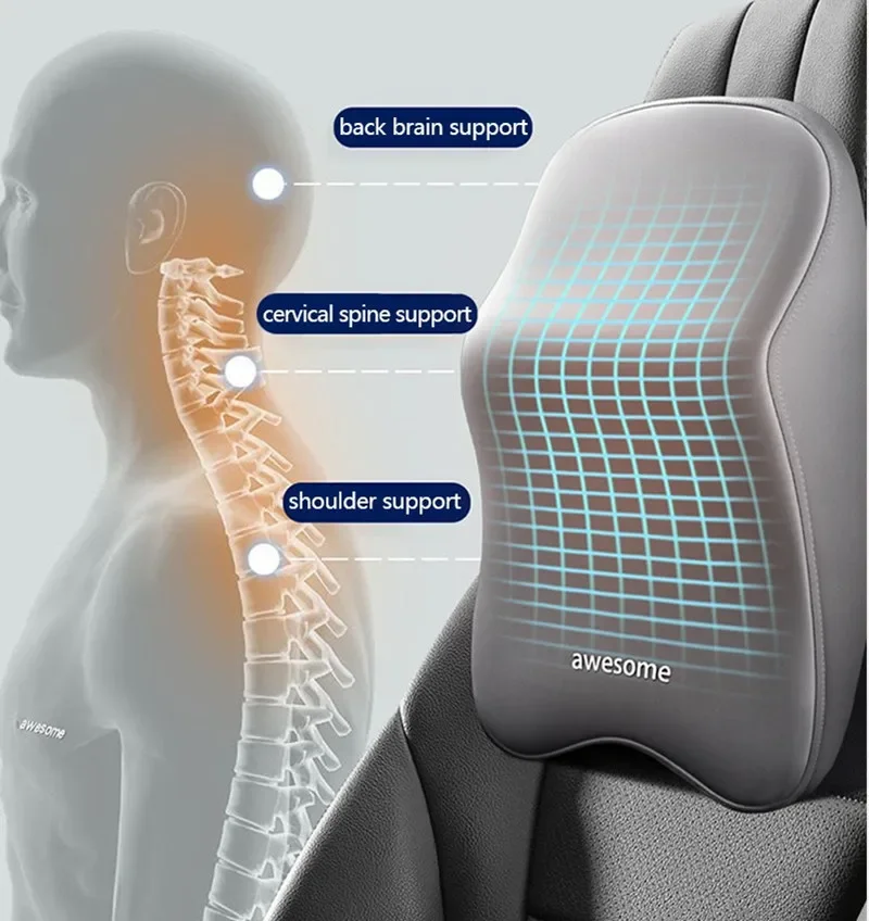 新しい車の腰椎バックサポートヘッドレストネックピロー低反発腰 - Memory Foam Car Neck Pillow Lumbar Support のレビューと価格