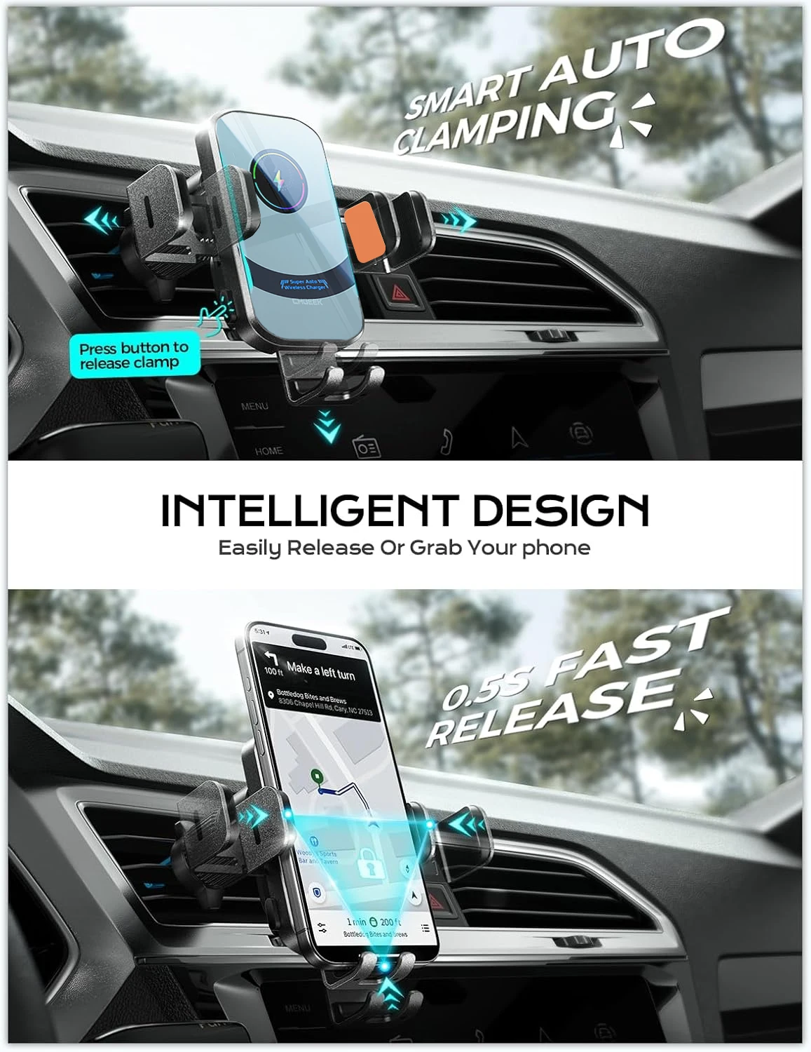 Uyuxio-ワイヤレスカーチャージャー,超高速充電,自動ク - Magnetic Phone Holder For Car Vent のレビューと価格