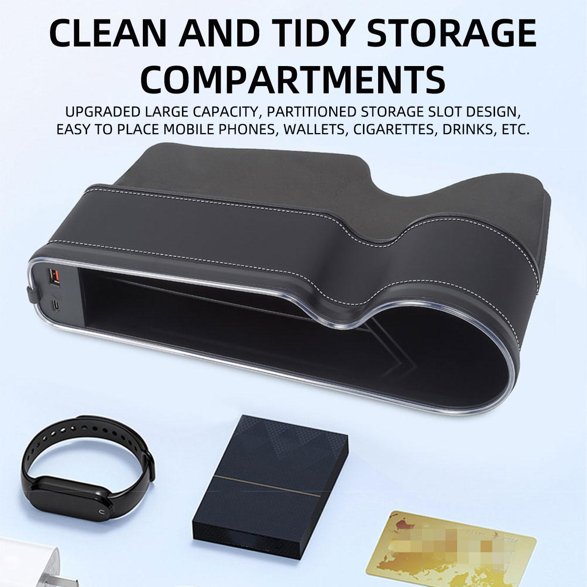車用シート隙間収納ボックス、カップホルダー、USB充電器、R - Seat Gap Filler Organizer With Usb Charger のレビューと価格