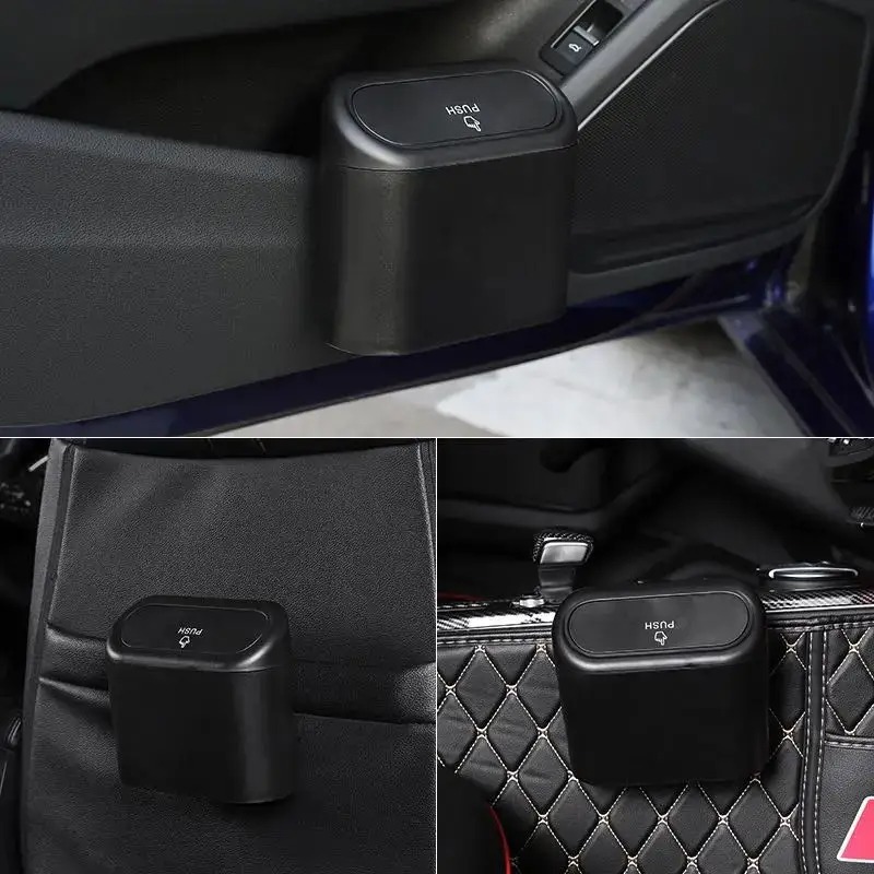 プッシュオープン式蓋付きミニカー用ゴミ箱、ドア＆コンソール用 - Waterproof Car Trash Can With Lid のレビューと価格