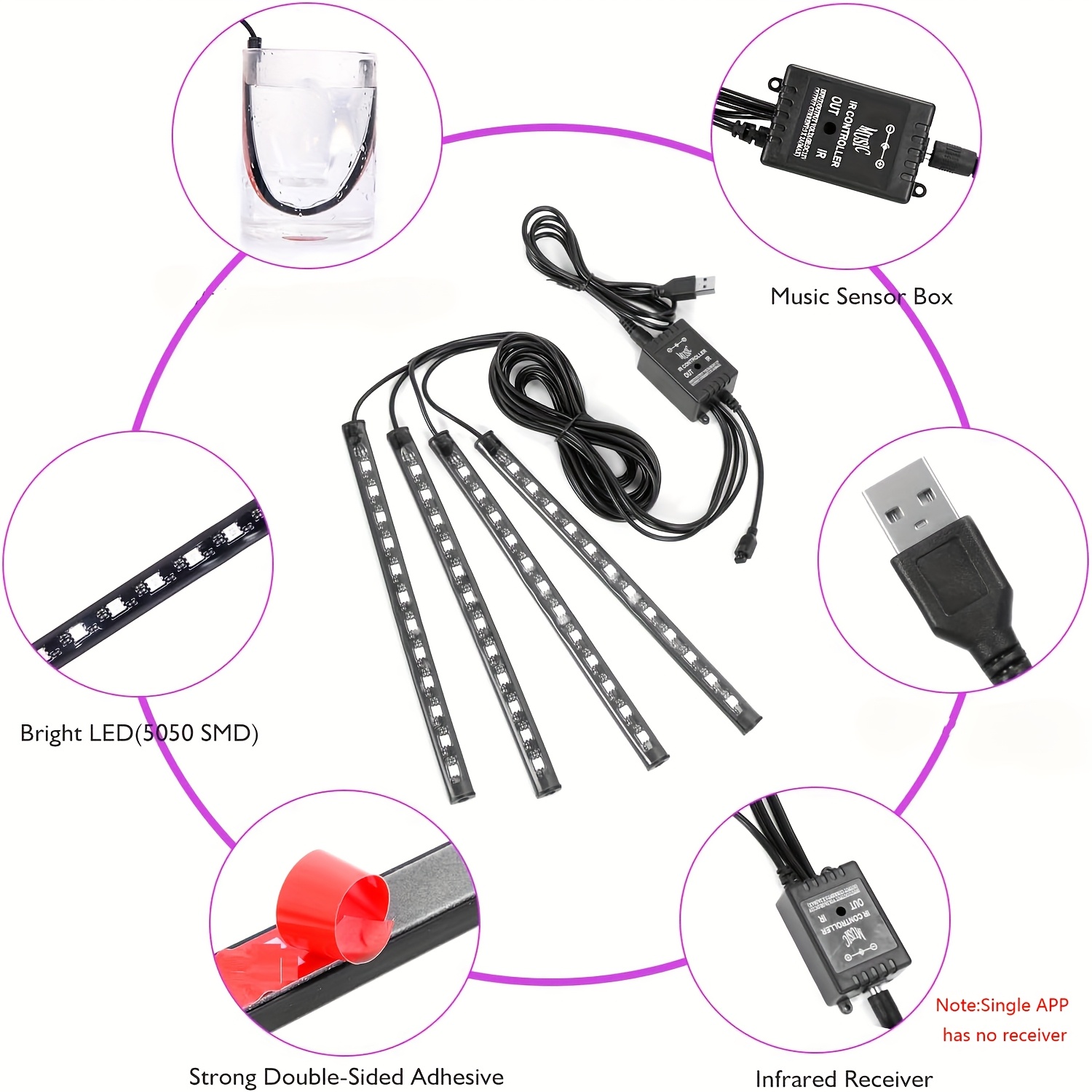 48LED RGBアンビエントライトLEDカーフットストリッ - Led Ambient Interior Car Lights App Control のレビューと価格