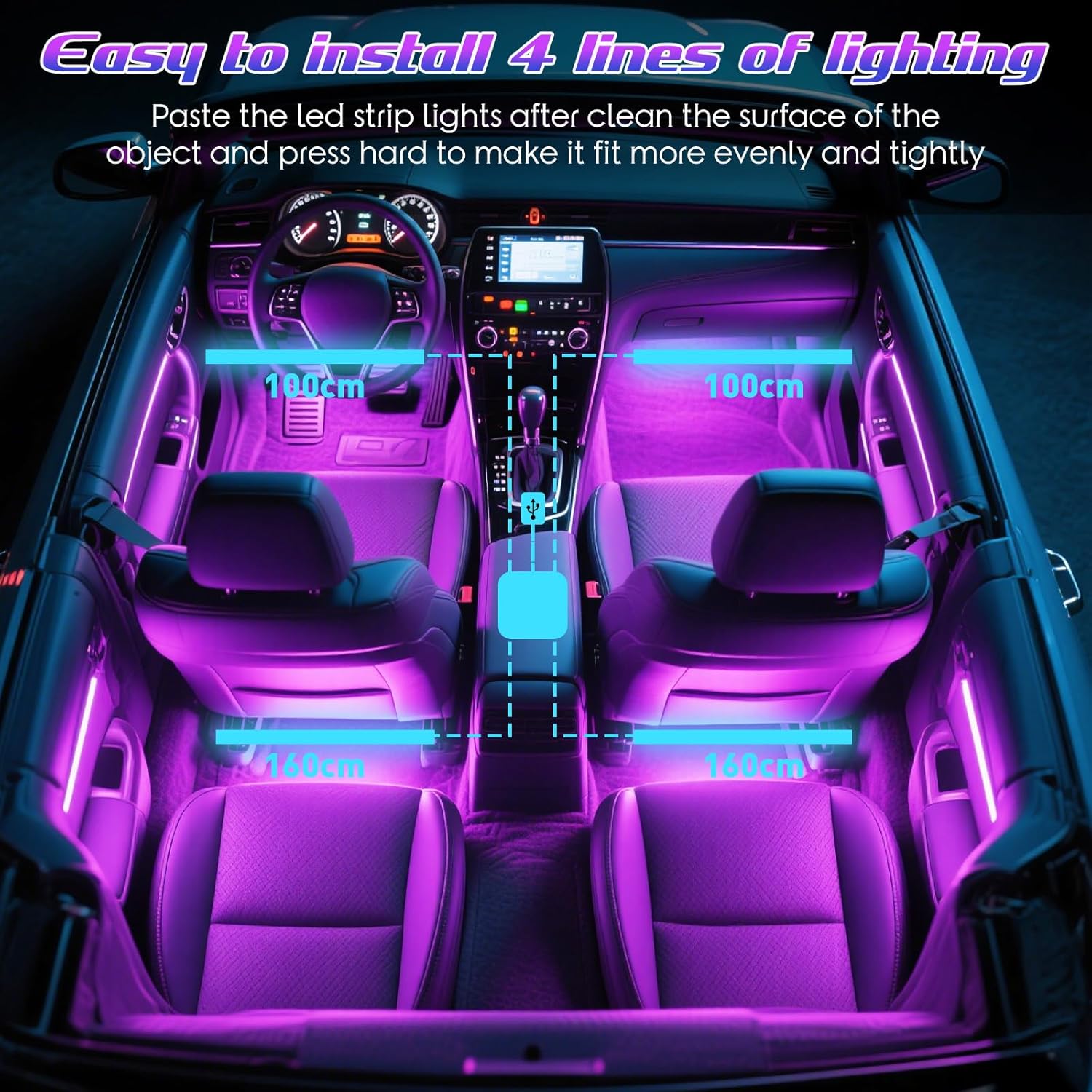 48LED RGBアンビエントライトLEDカーフットストリッ - Led Ambient Interior Car Lights App Control のレビューと価格