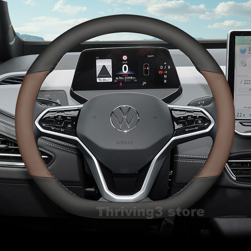 革製車のステアリングホイールカバー フォルクスワーゲン ID - Car Steering Wheel Cover Anti Slip Breathable のレビューと価格