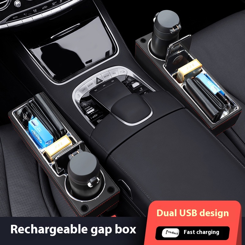 PUレザーカーシートウィング,カップホルダー,コンソールサイ - Seat Gap Filler Organizer With Usb Charger のレビューと価格