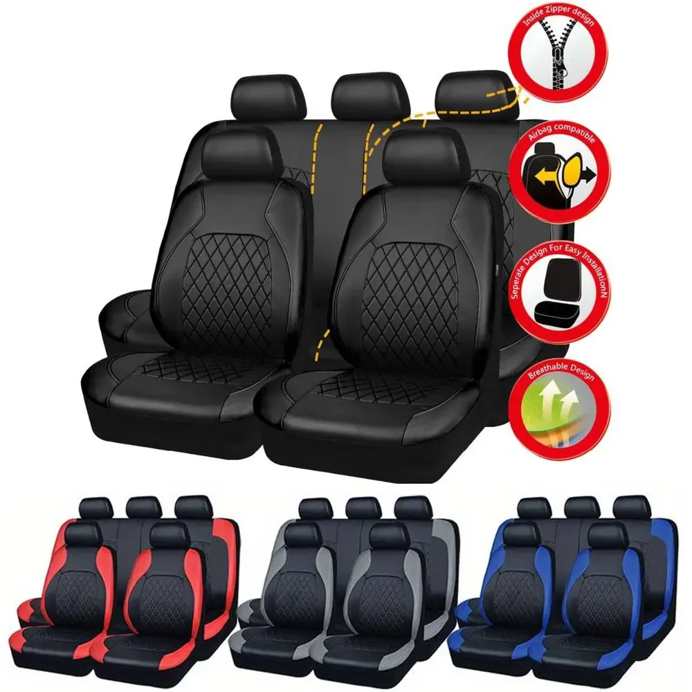 ユニバーサルフェイクレザーカーシートカバーフルセット – フ - Leather Car Seat Covers Full Set Universal のレビューと価格