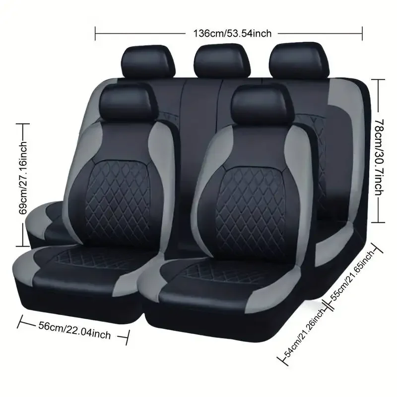ユニバーサルフェイクレザーカーシートカバーフルセット – フ - Leather Car Seat Covers Full Set Universal のレビューと価格
