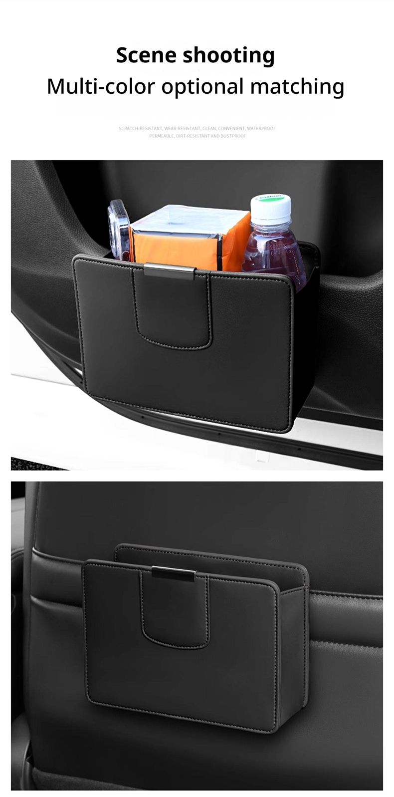 車用ゴミ箱 吊り下げ式レザーゴミ袋 シートバック収納ボックス - Waterproof Car Trash Can With Lid のレビューと価格