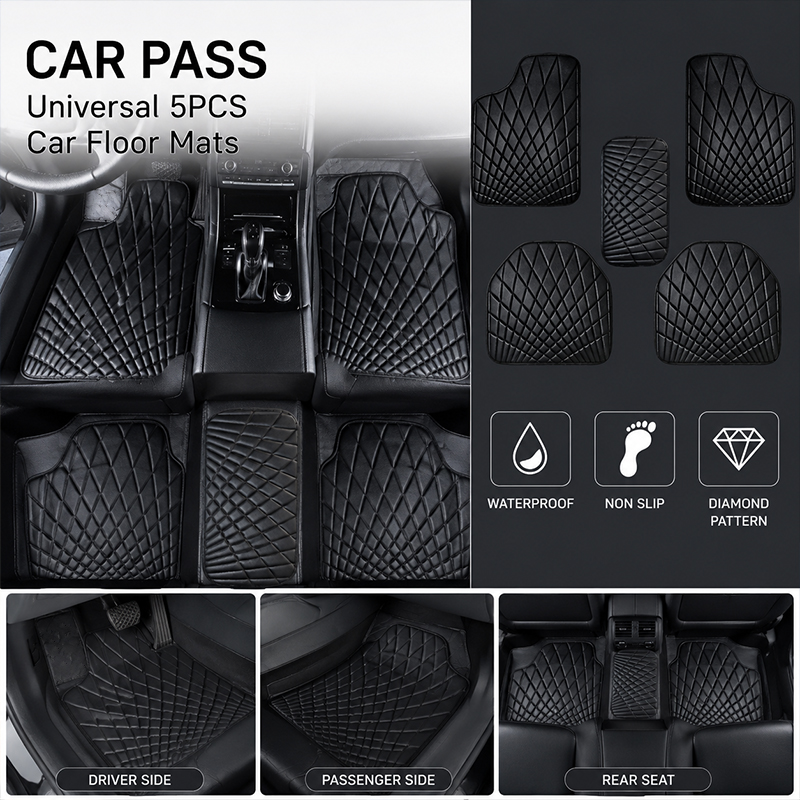 CAR PASS ユニバーサル 5ピース レザー製カーフロア - Car Floor Mats Universal Waterproof Leather のレビューと価格