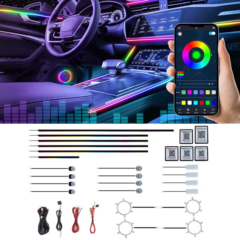 22 in 1 ドリームカラーRGBダイナミックカーインテリ - Led Ambient Interior Car Lights App Control のレビューと価格