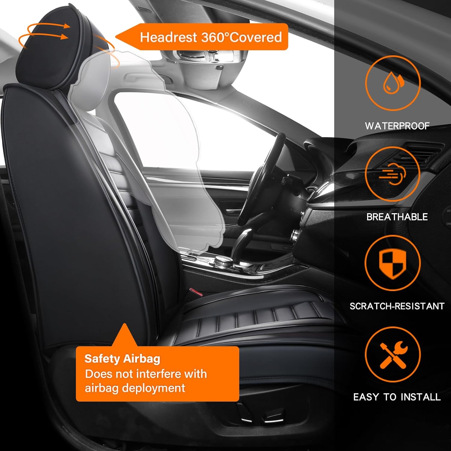 5点セット 車用シートカバー PUレザー製 フロント＆リアシ - Leather Car Seat Covers Full Set Universal のレビューと価格