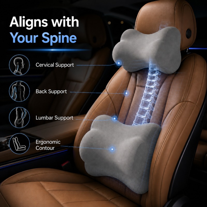 ユニバーサルカーヘッドレストネックピロー、ランバーサポートク - Memory Foam Car Neck Pillow Lumbar Support のレビューと価格