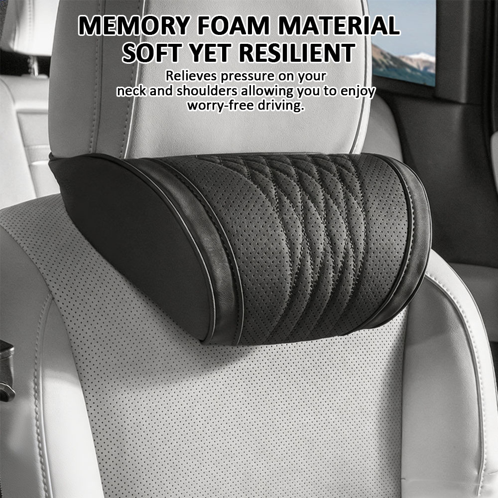 豪華な低反発車のヘッドレストクッション模造ナパレザーソフトで - Memory Foam Car Neck Pillow Lumbar Support のレビューと価格
