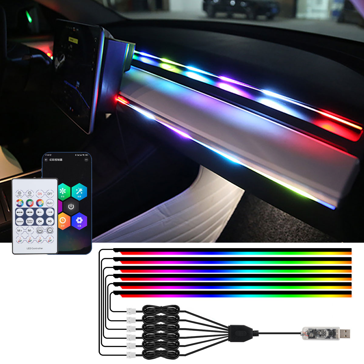 RGBカーLEDアンビエントライト,装飾ライト,アプリケーシ - Led Ambient Interior Car Lights App Control のレビューと価格