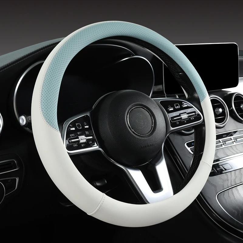 穴あきナッパレザー車のステアリングホイールカバー冬は暖かく、 - Car Steering Wheel Cover Anti Slip Breathable のレビューと価格