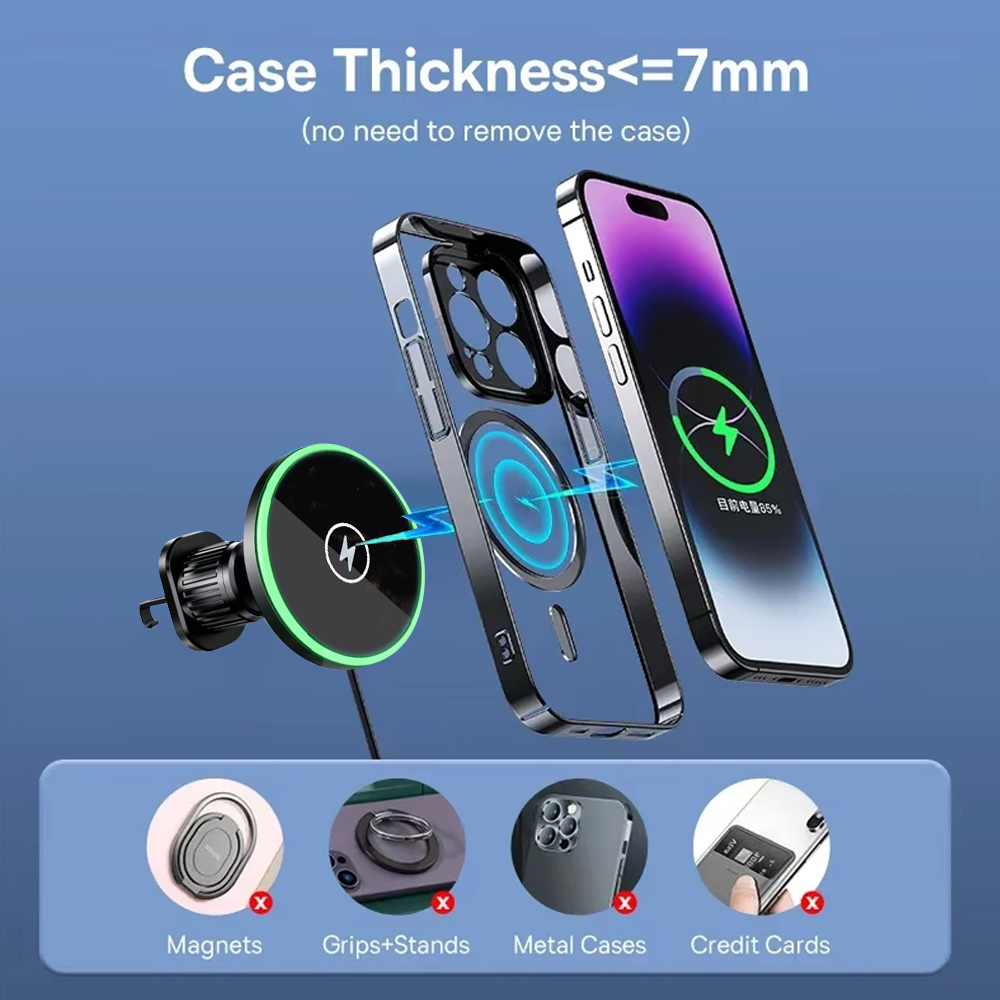 30W急速充電対応 マグネット式車載ワイヤレス充電器、LED - Wireless Car Charger Mount Fast Charging のレビューと価格