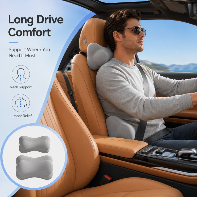 メモリーフォーム製カーヘッドレスト枕、ランバーサポートクッシ - Memory Foam Car Neck Pillow Lumbar Support のレビューと価格