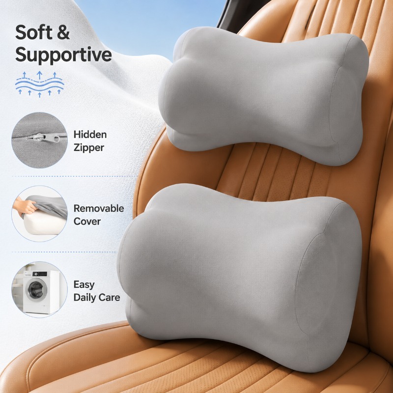 メモリーフォーム製カーヘッドレスト枕、ランバーサポートクッシ - Memory Foam Car Neck Pillow Lumbar Support のレビューと価格