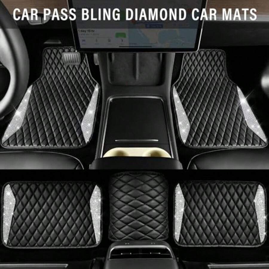 レザーカーマット シャイニングダイヤモンドフロアマット クリ - Car Floor Mats Universal Waterproof Leather のレビューと価格